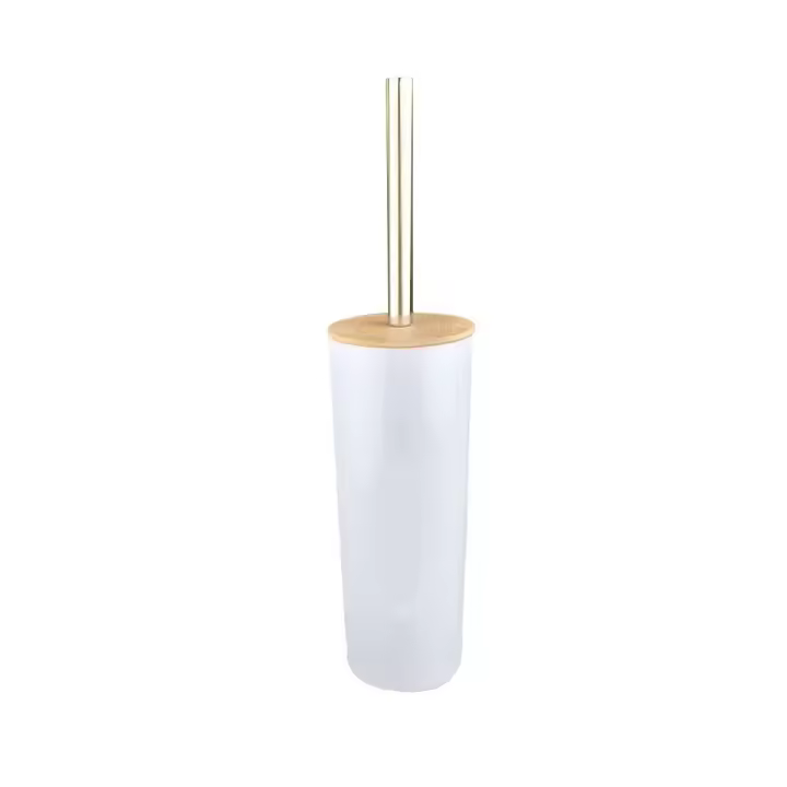 Juego de escobilla y soporte para inodoro ABS de alta calidad, con mango de acero inoxidable de bambú blanco, artículo doméstico de moda para limpieza - 1