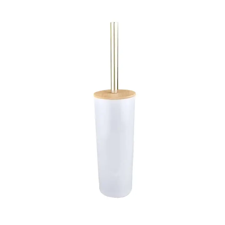 Juego de escobilla y soporte para inodoro ABS de alta calidad, con mango de acero inoxidable de bambú blanco, artículo doméstico de moda para limpieza - 1