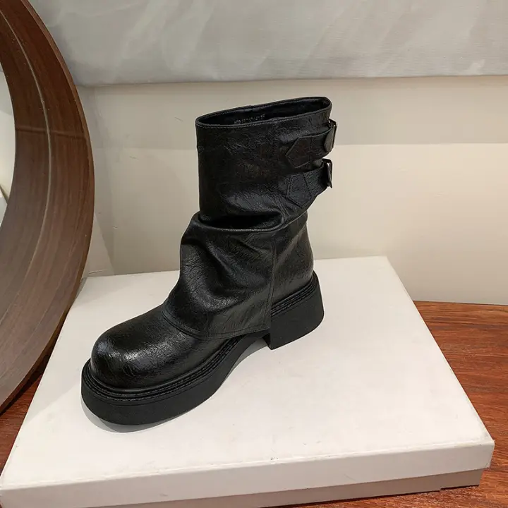 Nuevas botas de moda apiladas de tacón grueso de suela gruesa de estilo británico de realce interior versátil retro de moda - 1