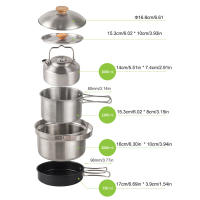 Cocinas de acero inoxidable para exteriores, de 4 piezas juego familiar, portátil, para Picnic, sopa, freír, vaporera, para el hogar - details 14