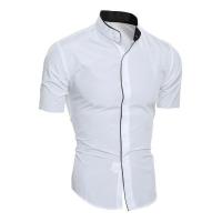 Camisa de moda informal de manga corta de verano para hombre, top ajustado cómodo y transpirable con cuello levantado de color sólido para hombre - details 3