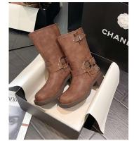 Botas de tacón bajo con punta cuadrada de moda, botas con cremallera lateral - details 14