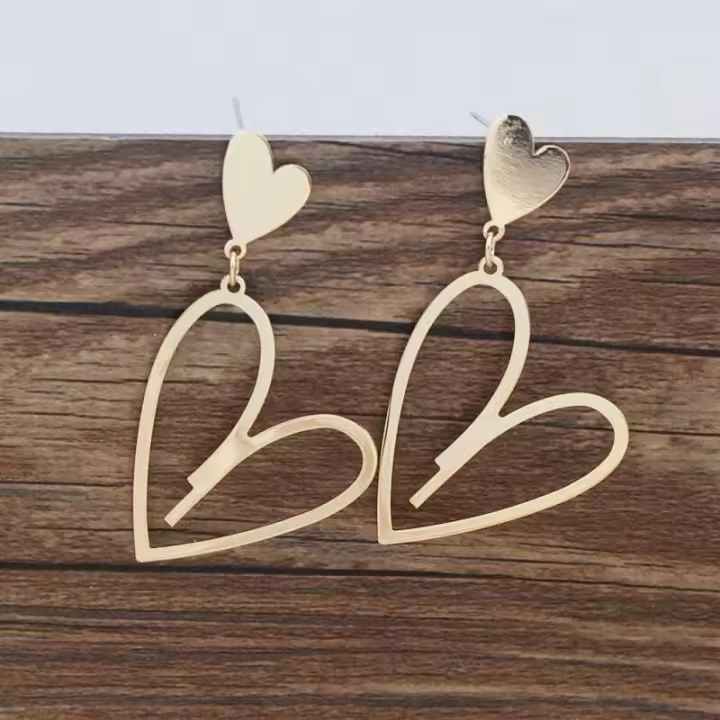 Pendientes colgantes en forma de corazón de amor de doble capa para mujer, joyería bohemia para las orejas, nueva moda 2024 - 1
