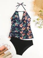 Bikini Tankini con cuello en V y espalda descubierta para mujer, traje de baño Sexy con cordones y cuello Halter, novedad - details 15