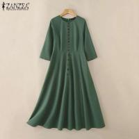 -Vestido de verano de primavera, fiesta de manga larga a la moda para mujer, bata hasta la rodilla con botones lisos, elegante e informal - details 6
