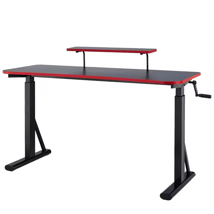 Mesa de Juegos Ajustable de Altura Escritorio Rectangular con Estante Elevado para Monitor - 1