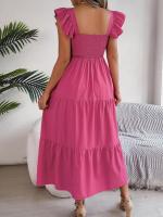 Escote cuadrado de verano con mangas anchas y pliegues, vestido informal de algodón transpirable para playa o uso diario, estilo bohemio - details 2