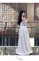 Vestido de noche blanco, vestido de tirantes francés, vestido largo sexi con cuello en V y espalda abierta, falda para la playa elegante y delgada - details 9