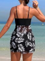 2025 Vestido corto Tankini con pantalones cortos traje de baño para mujer traje de baño femenino acolchado estampado traje de baño ropa de playa para nadar verano - details 4