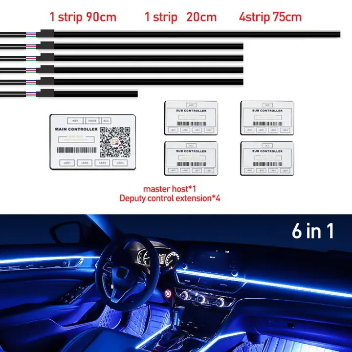 Streamer-luces de Ambiente de coche a todo Color, tira de atmósfera acrílica oculta, Control por aplicación Universal, LED RGB, Interior, 64 colores - 1