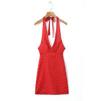 Vestido de verano de una pieza para mujer, minivestido coreano de lunares rojos con cuello halter, ropa sin espalda, 2024 - details 5