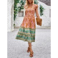 Vestido de verano con estampado bohemio, estilo de vacaciones, cuello en V, manga acampanada, moda para mujer - details 7