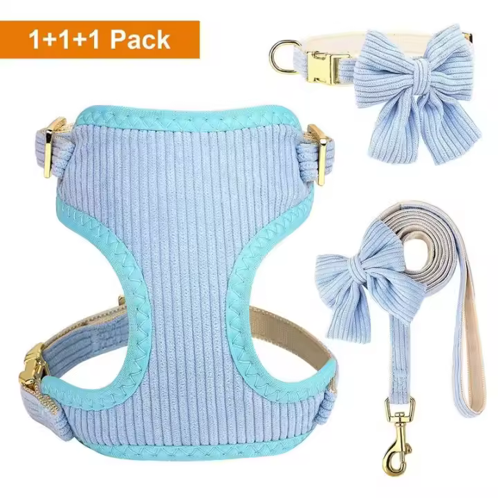 Set de 3 Arneses Transpirables para Perros Collar de Terciopelo Suave con Correa - 1