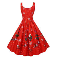 Women vintage spaghetti strap floral print high waist elegant sleeveless a-line party midi dress - details 65