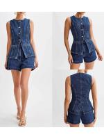 Chaleco Denim Largo Retro Vintage Ajuste Delgado, Sin Mangas, Espalda con Aguja, Bolsillo Redondo, Estilo Y2K para Mujeres - details 1