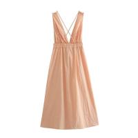 BUNO-Vestido midi con cintura y cuello en V con espalda con fugas para mujer, decoración, primavera/verano, producto nuevo, ropa informal para mujer - details 2
