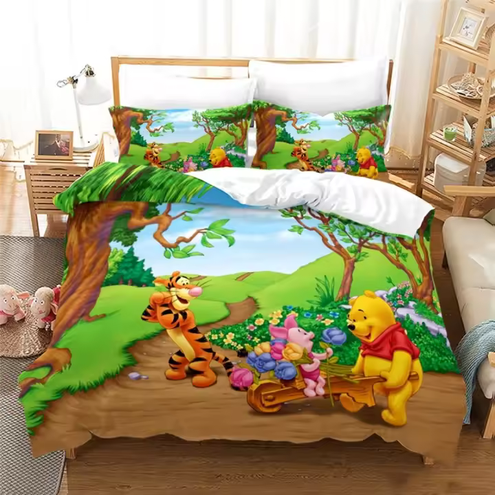 Juego de Ropa de Cama de Pooh Piglet Dibujo Animado de Miel en Tarro Tamaño Cama Completa Rey-Dama-Twin Para Niños Niñas - 1