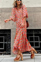 BUNO-Vestido largo bohemio con mangas abullonadas para mujer, vestido vintage elegante a la moda informal con estampado floral y cuello en V, vestidos holgados para fiesta en la playa y vacaciones - details 8