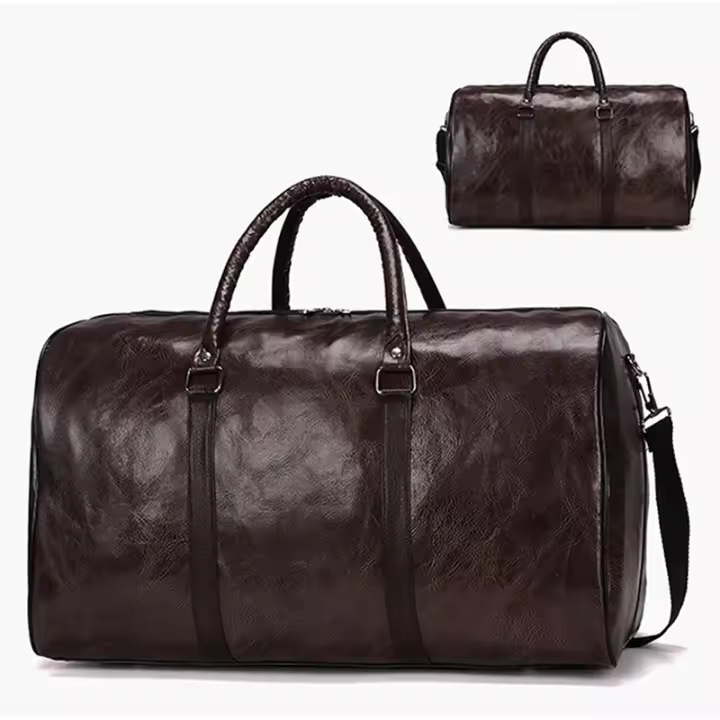 Bolso de viaje grande de cuero para hombre, bolsa de mano grande independiente para Fitness, equipaje, bolso de hombro, negro, moda con cremallera - 1