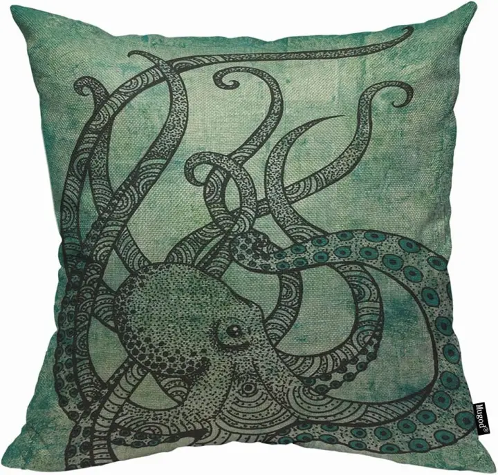 Funda de cojín de pulpo verde con estampado de color fresco, para hombres y mujeres, decoración para el hogar, sofá, silla, sofá, - 1