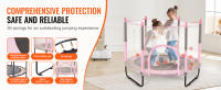SucceBuy Trampolín para niños de 60 pulgadas, mini trampolín interior/exterior de 5 pies con red de seguridad y aro de baloncesto, para niños de más de 3 años, rosa - details 3
