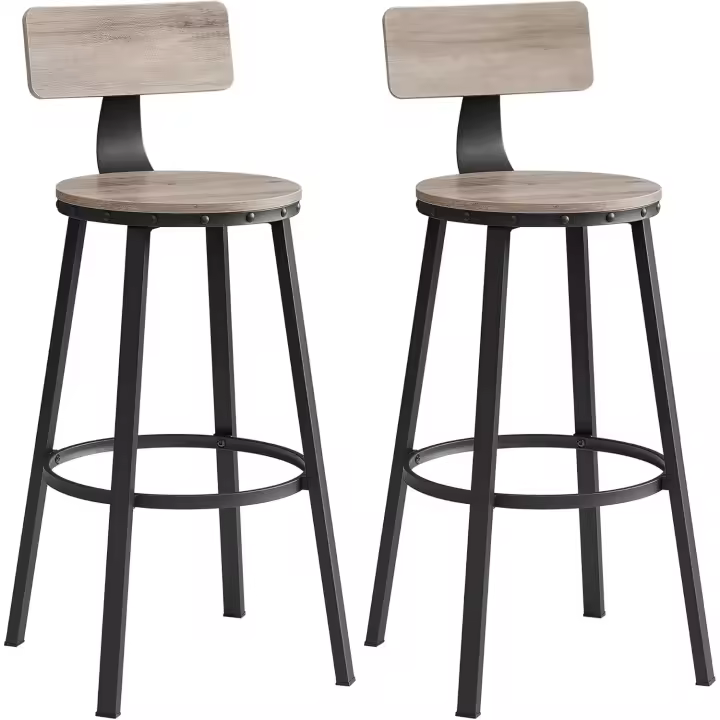 Respaldo, taburetes de cocina, marco de acero, asiento de 73,2 cm de alto, fácil montaje, industrial. - 1