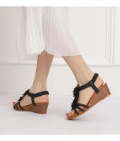 Zapatos romanos de tacón de cuña para mujer, sandalias de verano 2025 con flores retro bohemias para vacaciones, zapatos de mujer de talla grande. - details 0