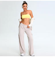 Otoño Invierno nuevo Yoga mujeres elástico de cintura alta pierna recta deportes Casual acampanado Cargo Fitness pantalones largos - details 30