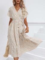 Vestido bohemio Retro de verano para mujer, manga corta, estampado básico, vestido de ventilación blanco S - details 6