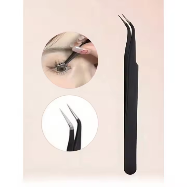 Herramienta de injerto de pestañas postizas, ayuda de maquillaje, pinzas curvas negras, 1 ud. - 1