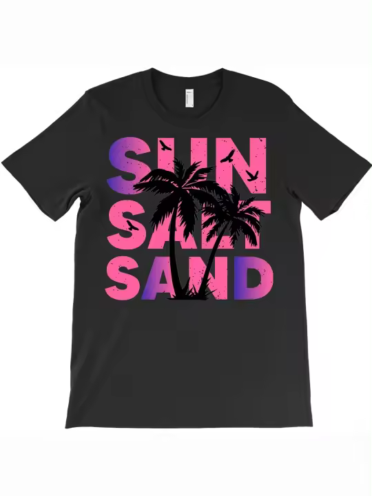 Camiseta con arte tipográfico de vibraciones tropicales, regalo para papá, manga corta con cuello redondo suave y cómoda - 1