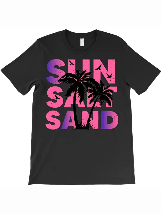 Camiseta con arte tipográfico de vibraciones tropicales, regalo para papá, manga corta con cuello redondo suave y cómoda - 1