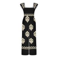 Mono Bohemio de Cintura Alta y Piernas Anchos Estampado Vintage con Manga Corta, Monos de Moda para Mujeres con Bolsillos - details 12