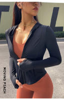 Chaqueta deportiva con capucha para mujer, con bolsillo suave y cremallera completa, para correr y Fitness, Moving Peach - details 13