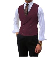Chaleco de hombre marrón sólido con solapa de doble botonadura sin mangas, chaqueta para boda, banquete, negocios, chaleco casual delgado. - details 5