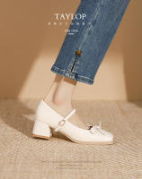Zapatos individuales de tacón grueso cosidos con lazo de nuevo estilo, zapatos de mujer de tacón medio. - details 2