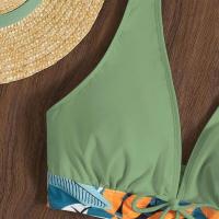 Bikini abierto con estampado de hojas retro en talla grande, conjunto de traje de baño de dos piezas con correas estables para mujer - details 89