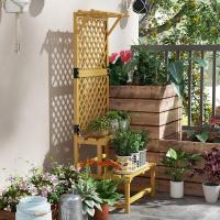 Estante de madera para plantas de 2 niveles, soporte para macetas de exterior con rejilla para jardín, patio, terraza, 75x50x166 cm, natural - details 14