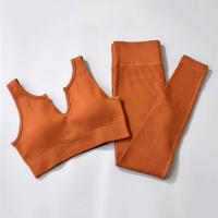 Conjunto de mallas de yoga para mujer, ropa acanalada, sujetador deportivo sin costuras, ropa de gimnasio de cintura alta para Fiess - details 4