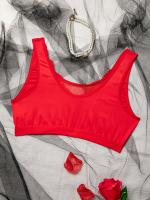 Sujetador Inalámbrico de Novedad para Mujer, Detalle de Encaje Semitransparente, Poliéster y Elastano, Lavable a Mano - Color Sólido - details 1