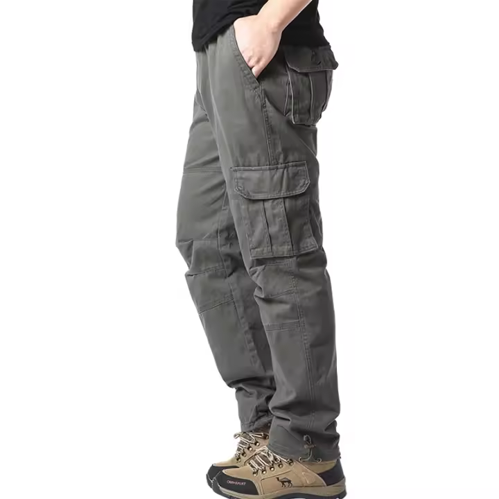 Pantalones casuales de algodón para hombre con bolsillos grandes y cintura elástica, pantalones de trabajo para deporte al aire libre. - 1