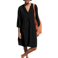 Vestido de playa informal con bolsillo suelto y cuello en V - details 4