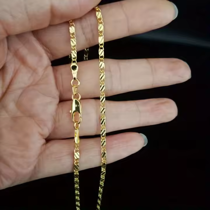 Collar de cadena plana elegante chapado en oro de 14K, 2MM, 16-30 ", regalo de moda versátil, elegante y perfecto - 1