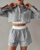 Conjunto de Moda para Mujer de Primavera 2024 Camisas de Manga Corta y Larga con Rayas Shorts - details 10