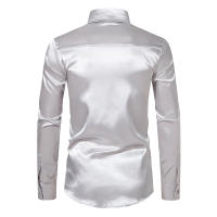 Camisa de vestir de satén de lujo para hombre, esmoquin liso de seda a la moda, informal, para boda, fiesta, graduación y oficina - details 11