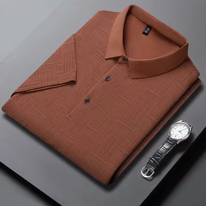 Polo de negocios informal con estampado nuevo para hombre, top de manga corta cómodo y transpirable, 2024 - 1