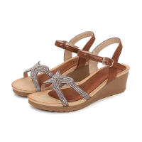 Sandalia 2025 Nuevas sandalias de moda con diamantes de agua Zapatos de mujer con tacón inclinado y parte inferior gruesa - details 4