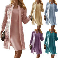 2025 nuevo vestido cárdigan de encaje de color para mujer con dos abrigos - details 1