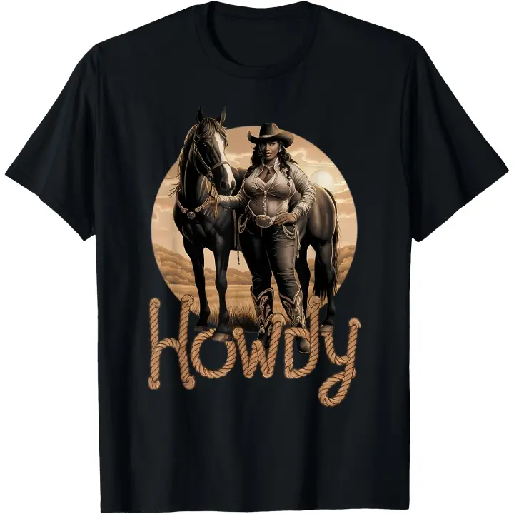 Howdy Western Black Cowgirl Mujer afroamericana camiseta para hombre - 1