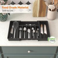 Bandeja expandible para utensilios de cocina, soporte para cubiertos y cubiertos sin BPA, almacenamiento de plástico ,negro - details 2